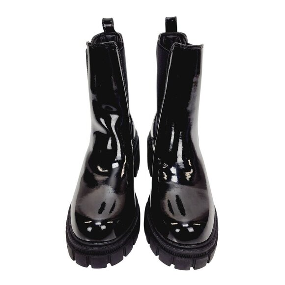 Black Patent Leather Chelsea Boots With Chunky Sole UK 4 EUR 37 USA 6 - Picture 3 of 13
